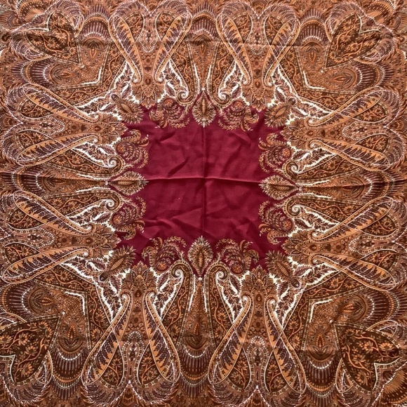 Wool blanket scarf wrap floral maroon red brown made in Italy art to wear - Picture 3 of 8